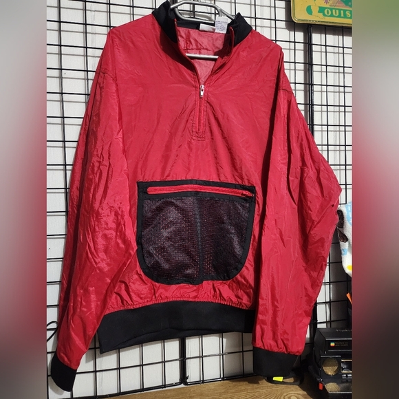 Red Windbreaker with Black Accents VINTAGE SIZE MEDIUM y2k Light Jacket - Picture 1 of 7